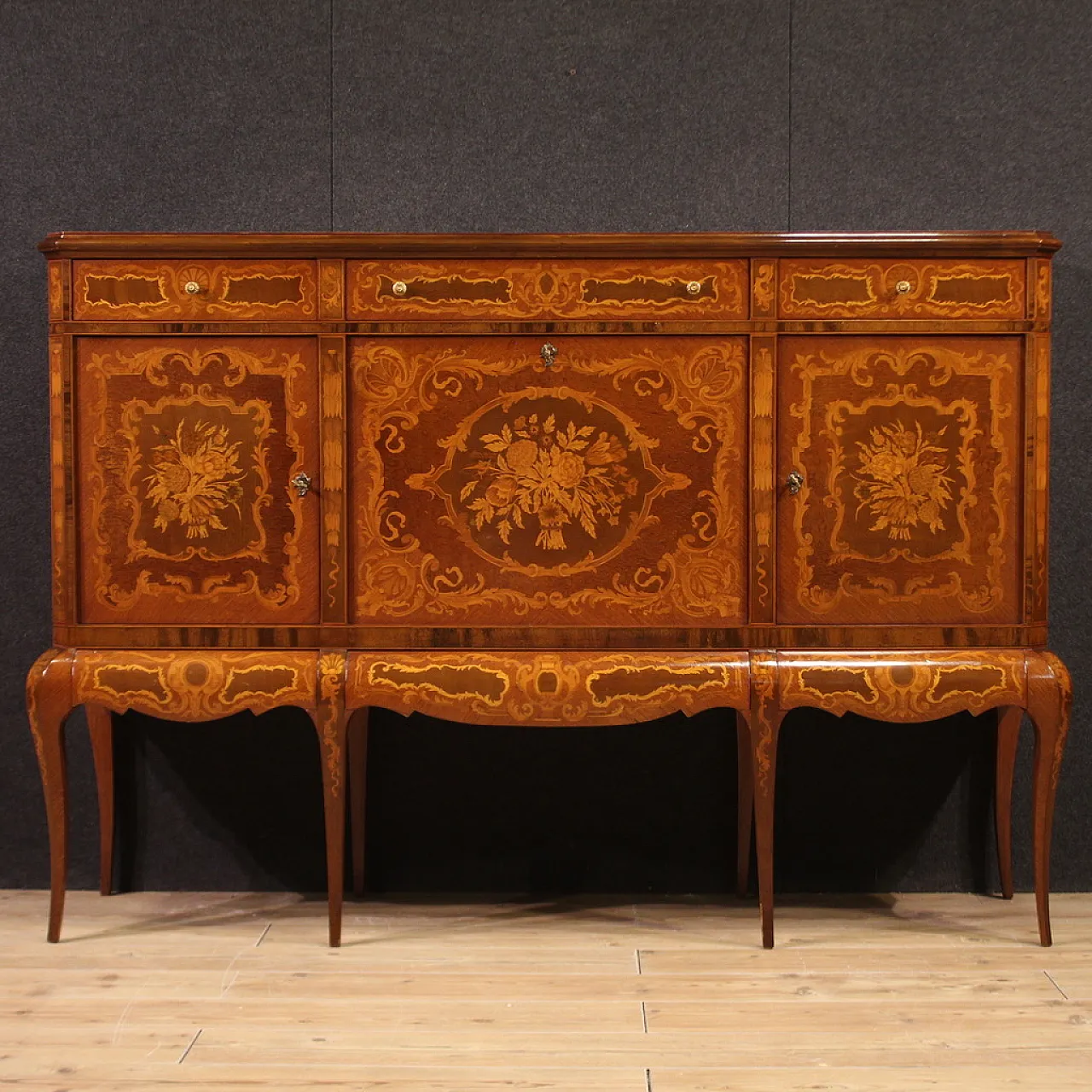 Large inlaid wooden bar cabinet sideboard, 20th century 2