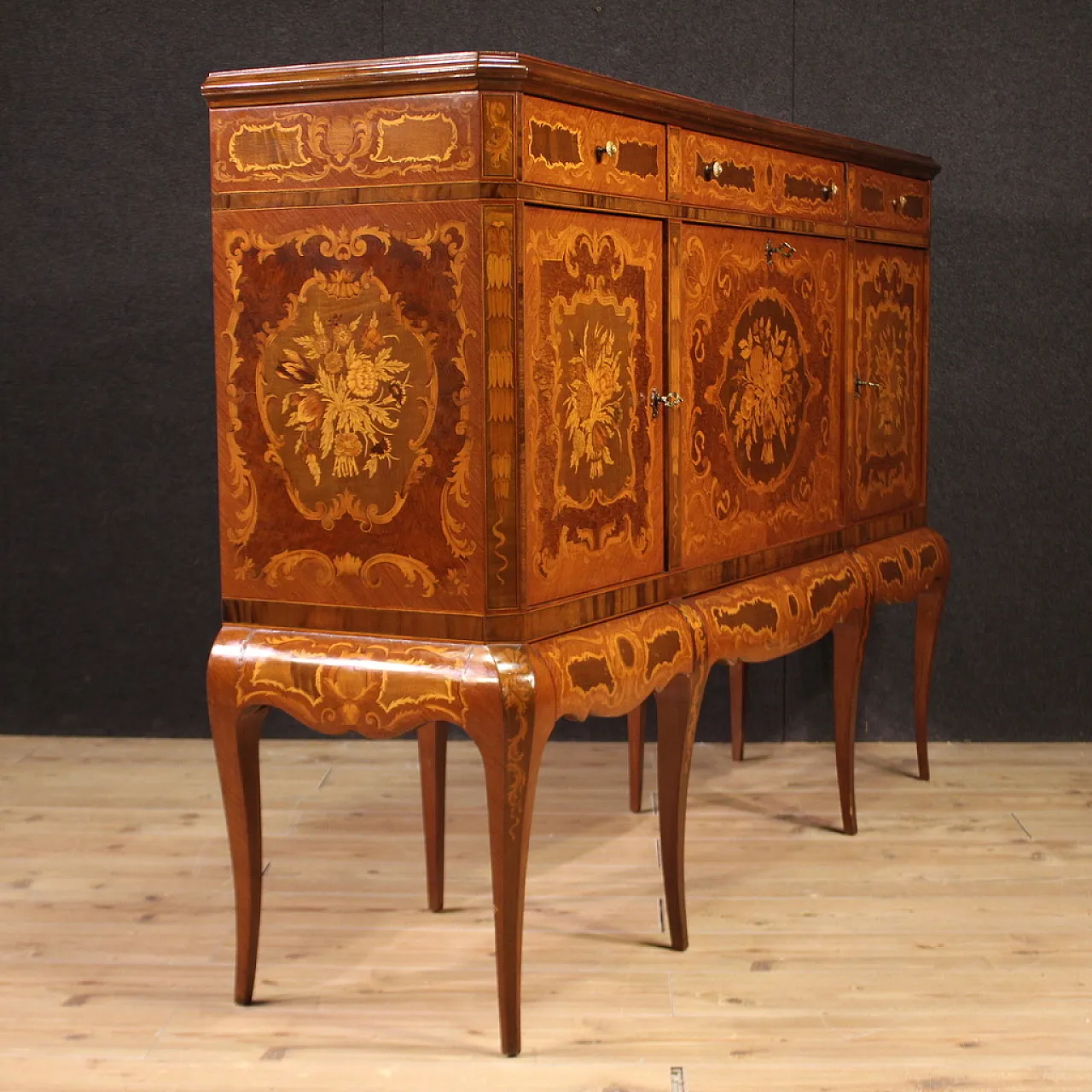 Large inlaid wooden bar cabinet sideboard, 20th century 6