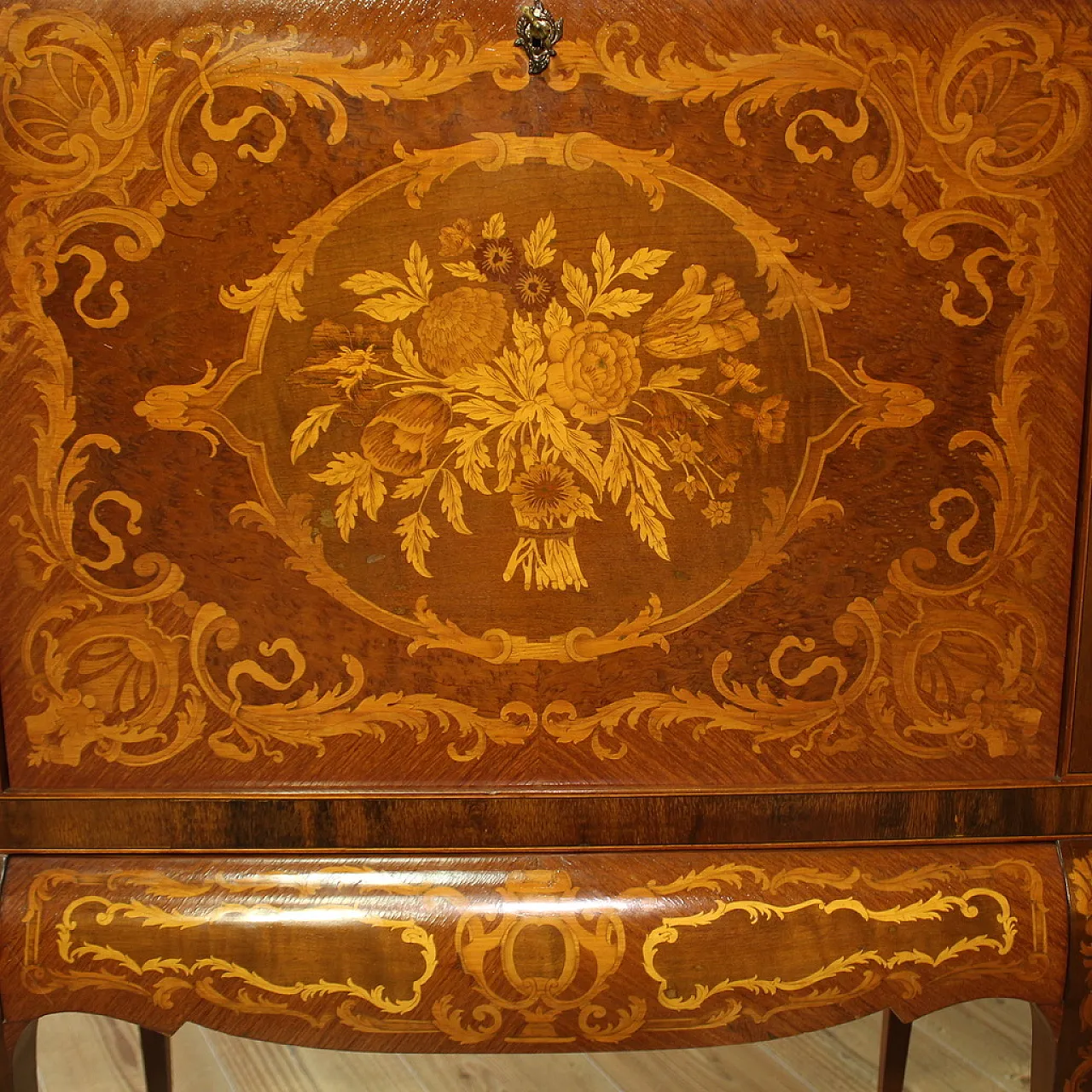 Large inlaid wooden bar cabinet sideboard, 20th century 8