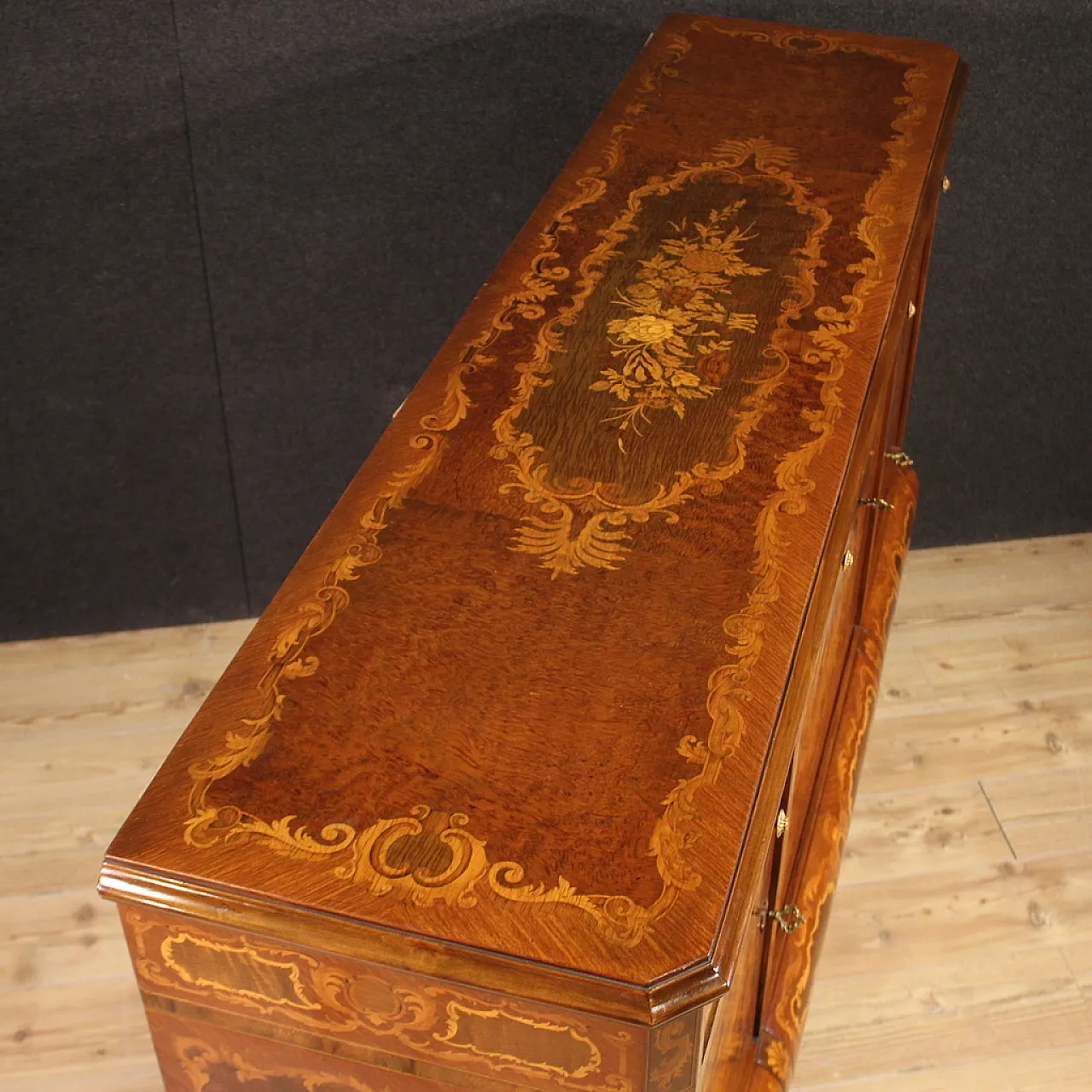 Large inlaid wooden bar cabinet sideboard, 20th century 9