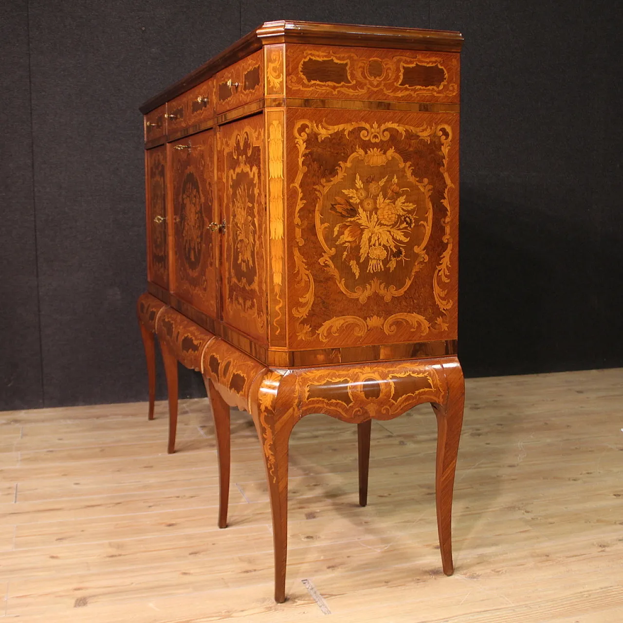 Large inlaid wooden bar cabinet sideboard, 20th century 11