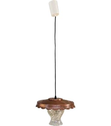 Rustic copper pendant lamp, 1970s