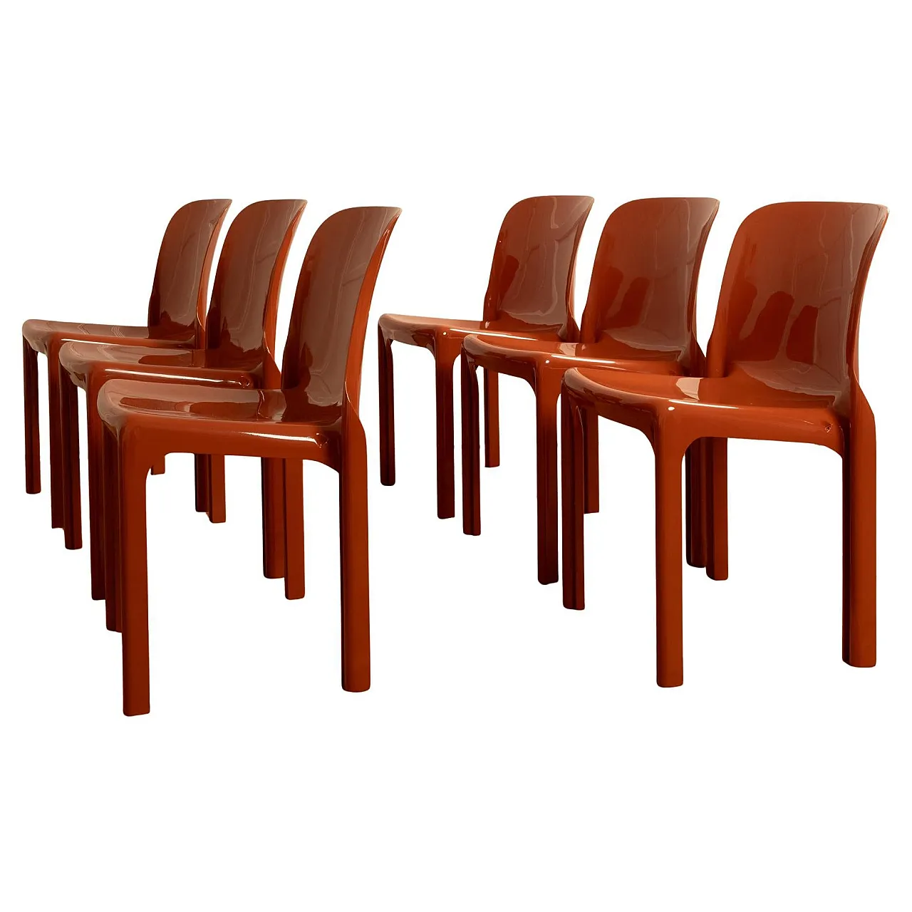 6 Ochre-coloured resin chairs by Vico Magistretti, 1970s 1