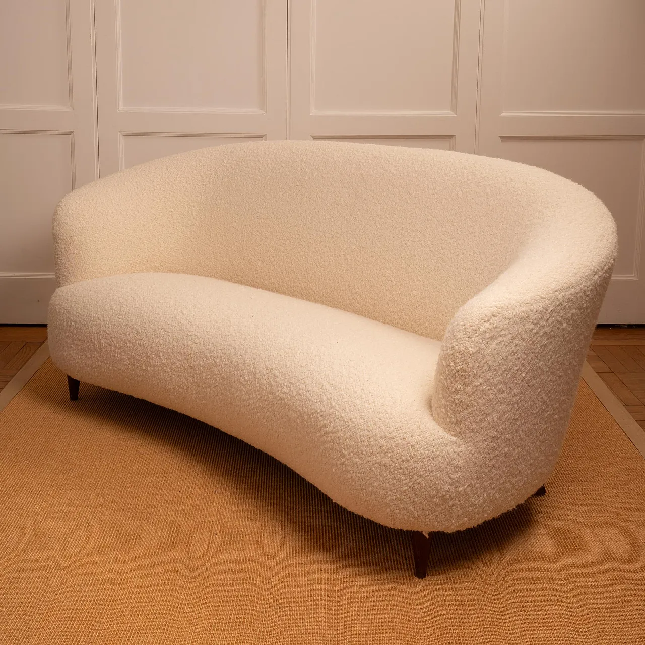 Cream-coloured bouclé sofa, 1940s 2