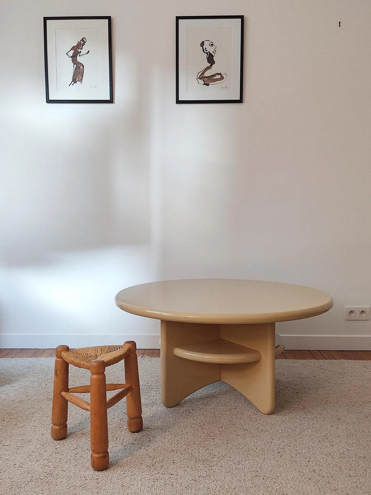 Wood and straw stools attributed to Charles Dudouyt, 1940s 2