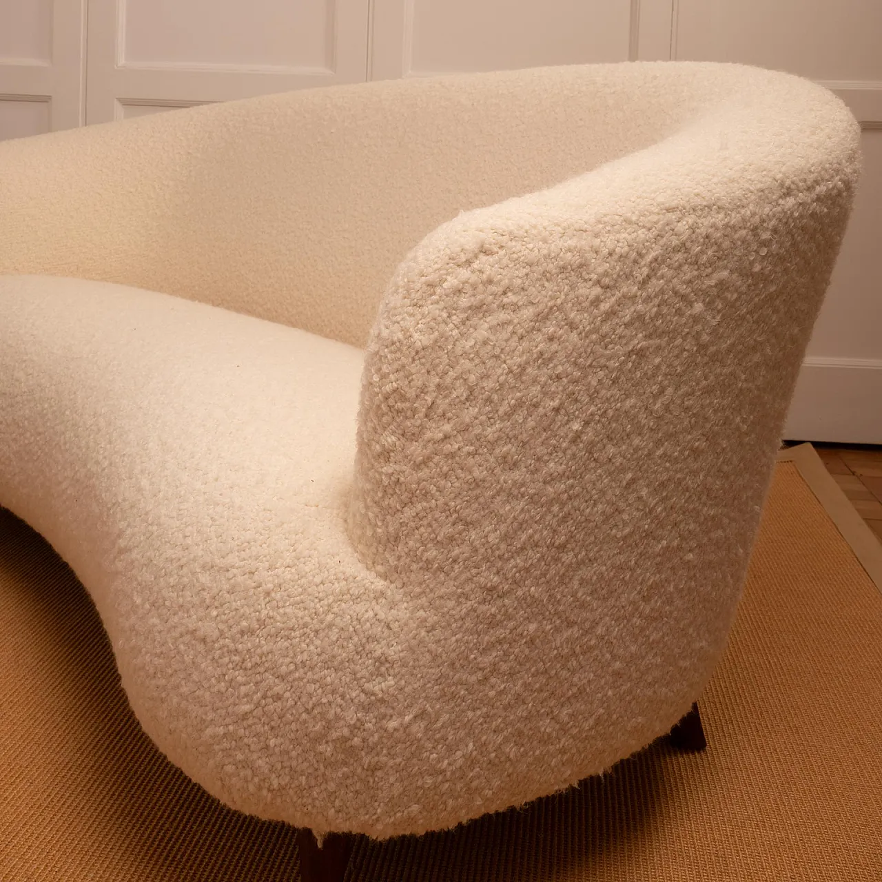 Cream-coloured bouclé sofa, 1940s 3