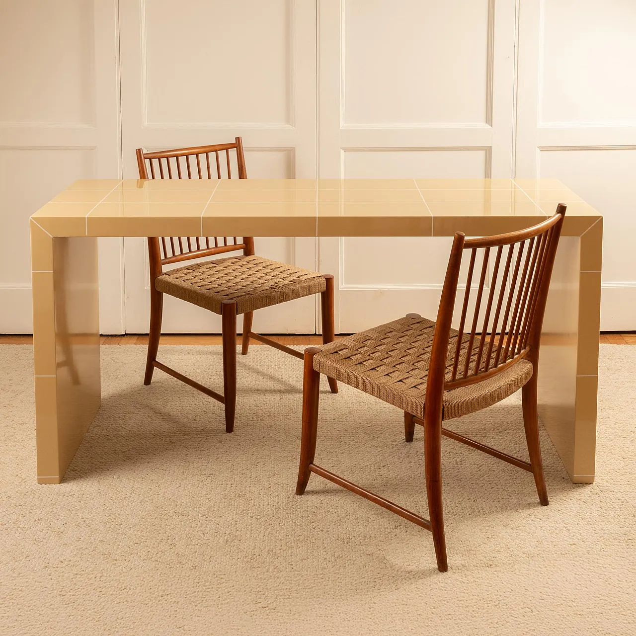 Pair of wooden and rope chairs by Paolo Buffa, 1950s 2