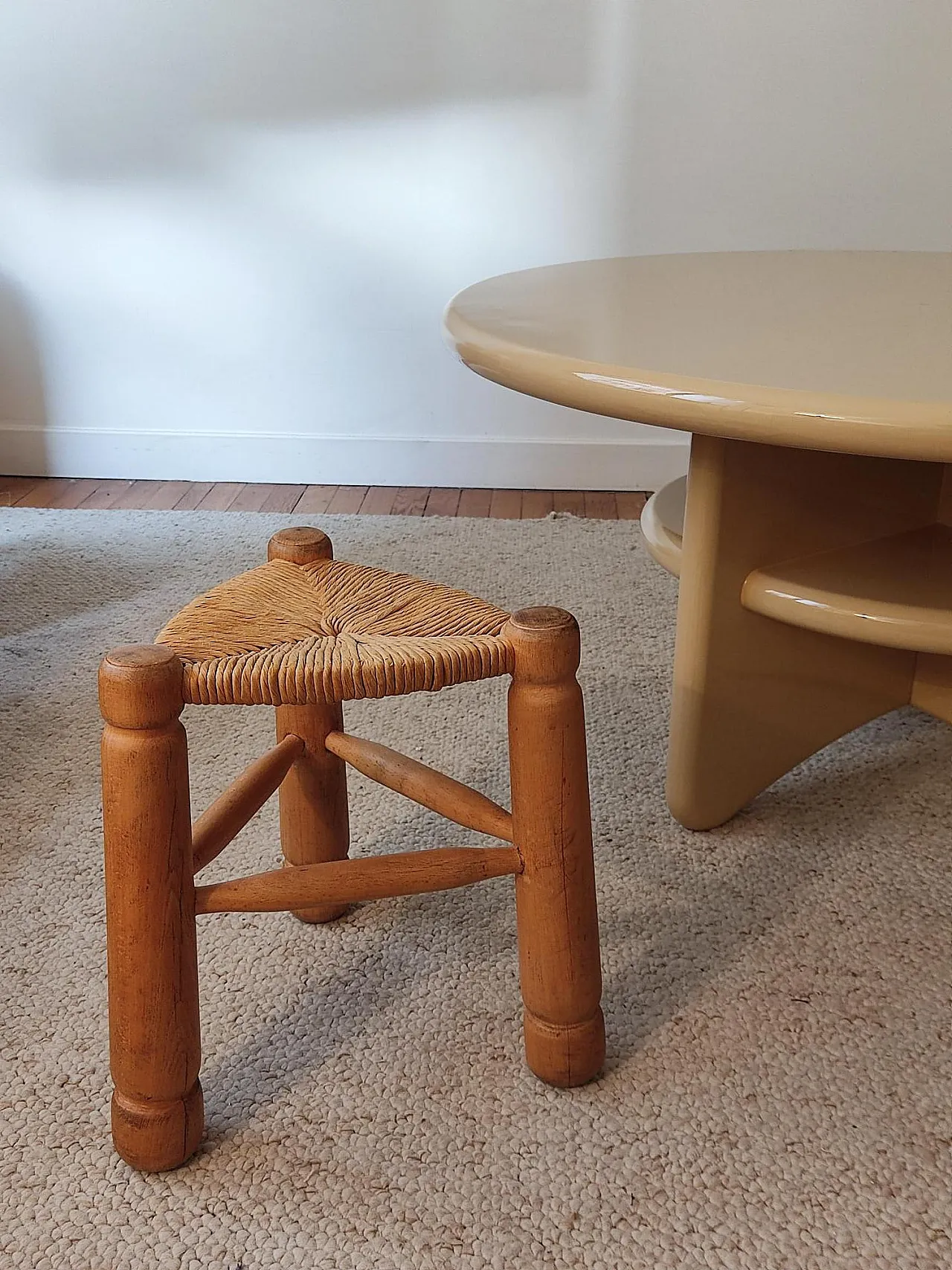 Wood and straw stools attributed to Charles Dudouyt, 1940s 3