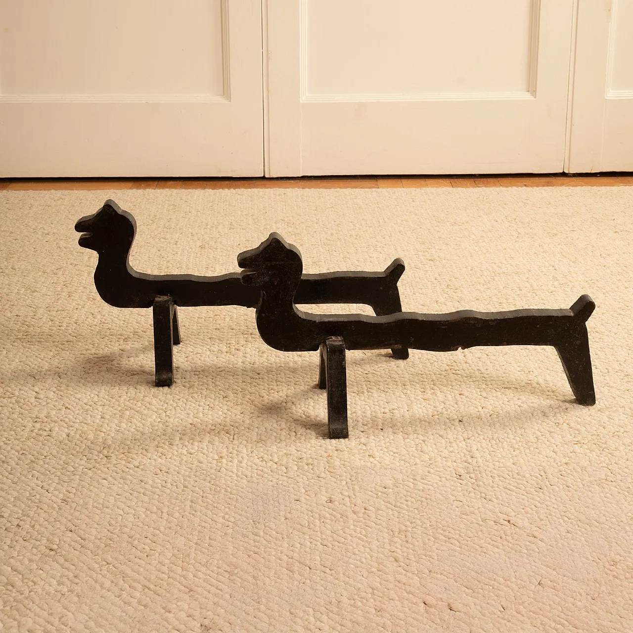 Pair of iron candelabra attributed to Edouard Schenk, 1950s 3