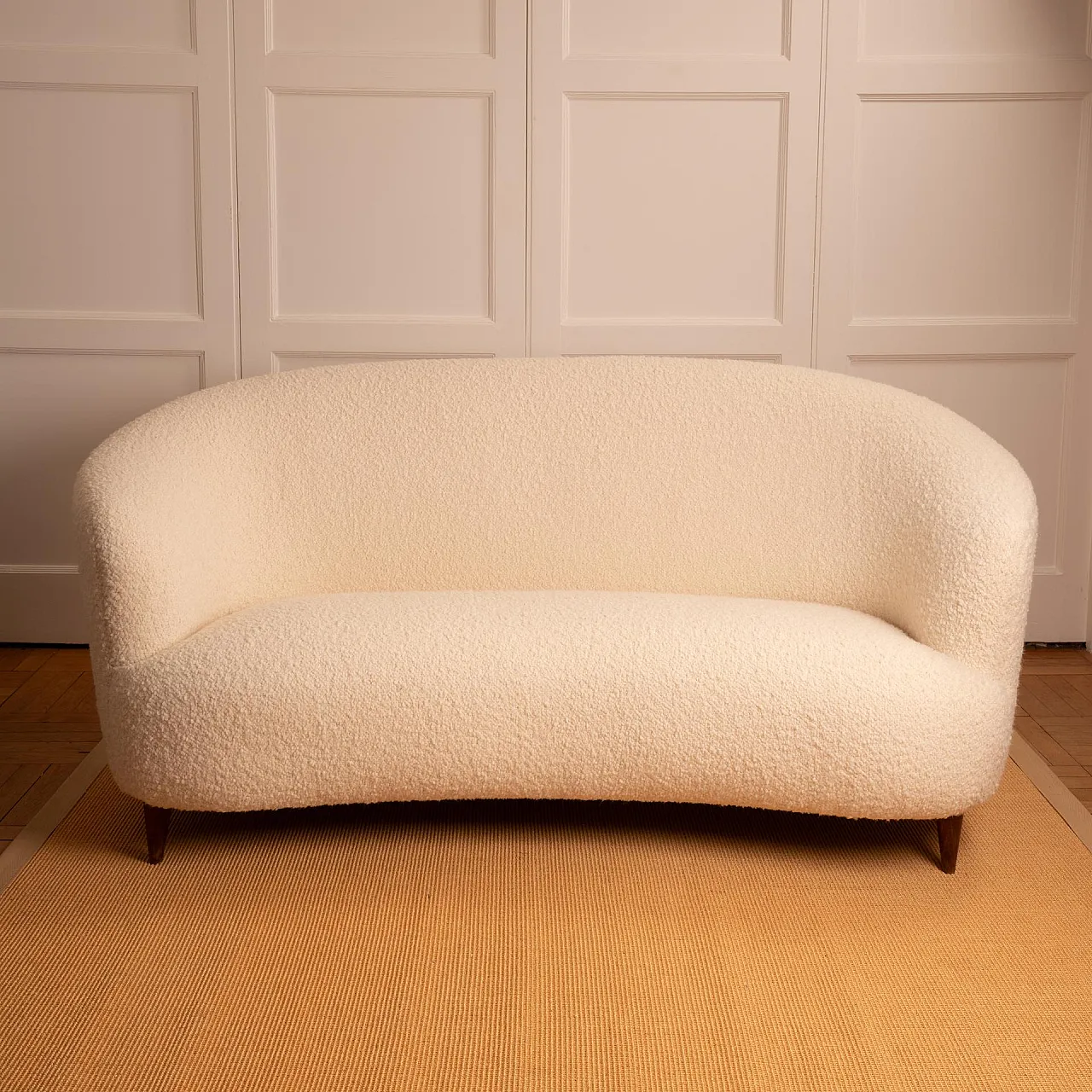 Cream-coloured bouclé sofa, 1940s 5