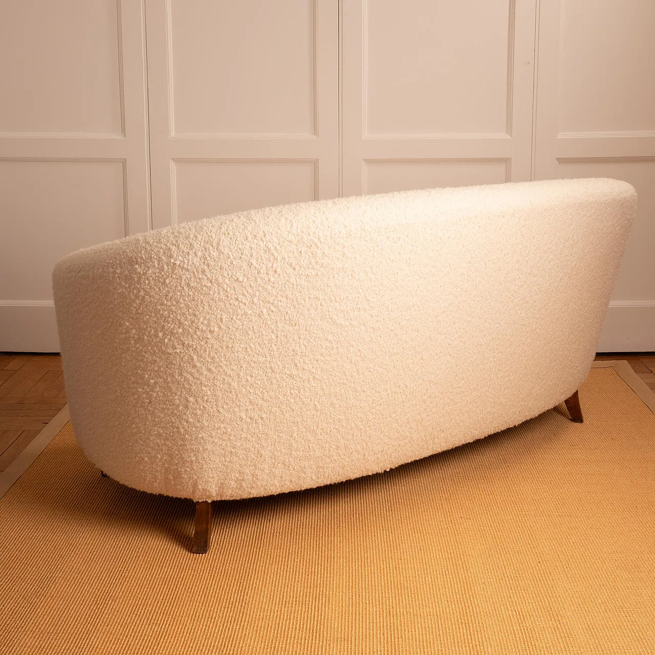 Cream-coloured bouclé sofa, 1940s 6