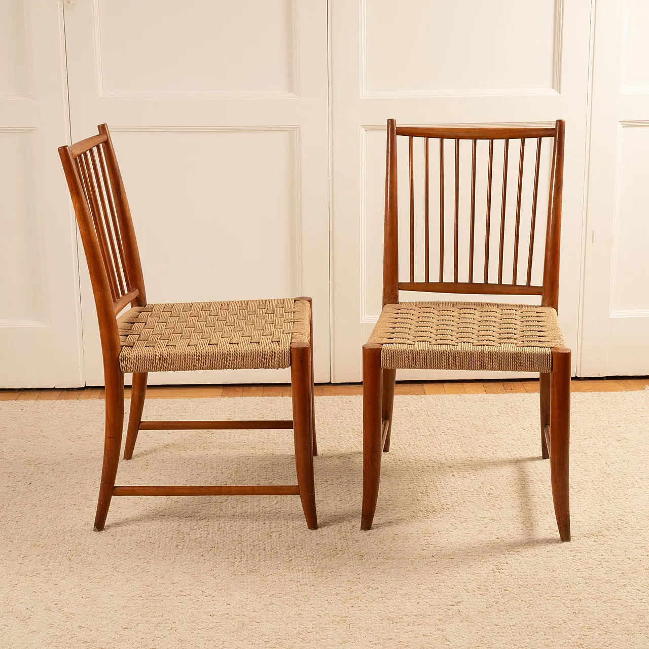 Pair of wooden and rope chairs by Paolo Buffa, 1950s 6