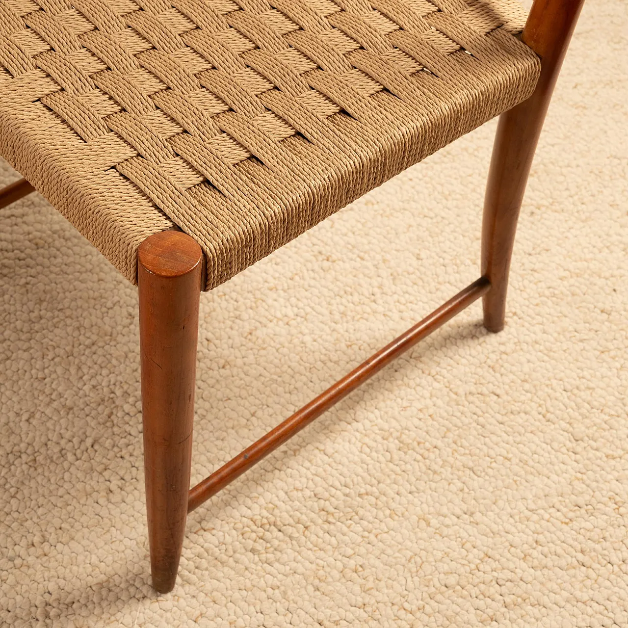 Pair of wooden and rope chairs by Paolo Buffa, 1950s 7