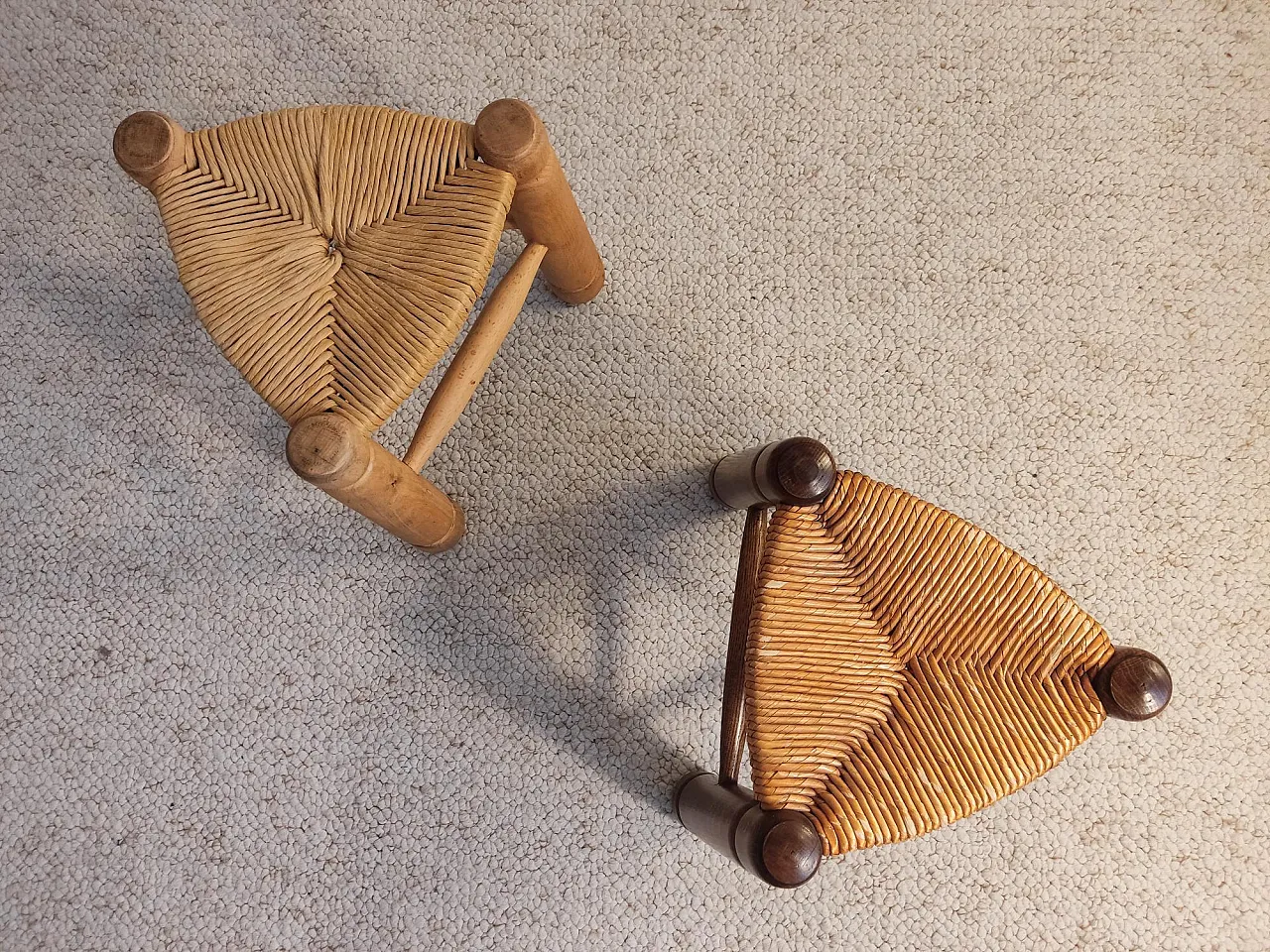 Wood and straw stools attributed to Charles Dudouyt, 1940s 7