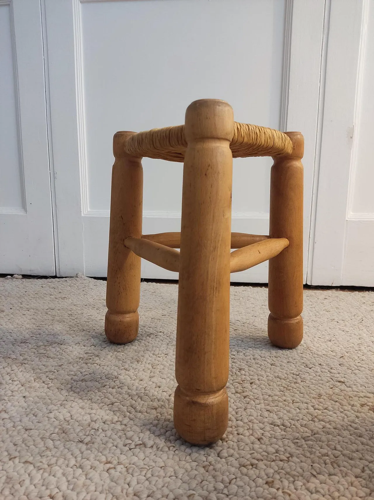 Wood and straw stools attributed to Charles Dudouyt, 1940s 8