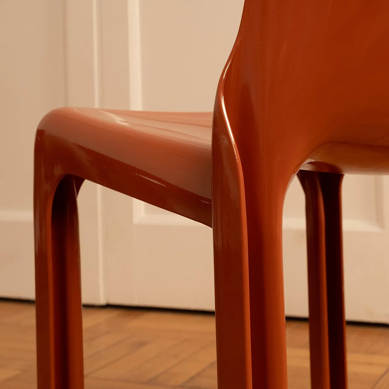 6 Ochre-coloured resin chairs by Vico Magistretti, 1970s 10