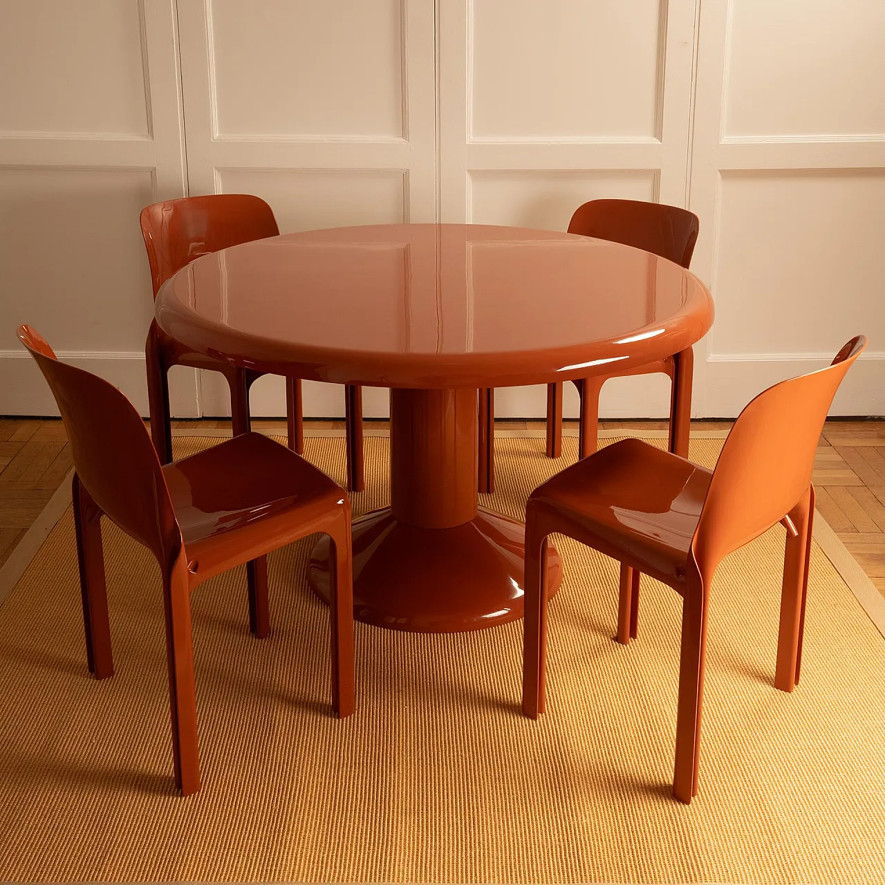 6 Ochre-coloured resin chairs by Vico Magistretti, 1970s 11