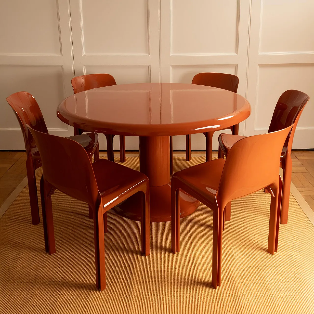 6 Ochre-coloured resin chairs by Vico Magistretti, 1970s 12