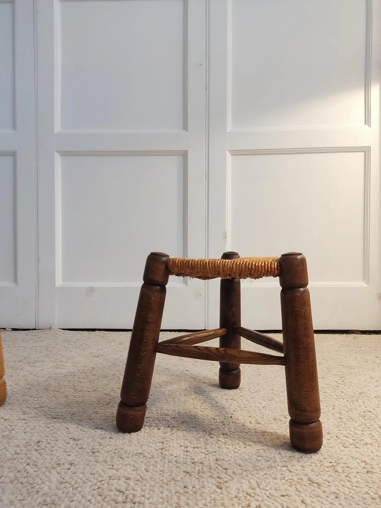 Wood and straw stools attributed to Charles Dudouyt, 1940s 11