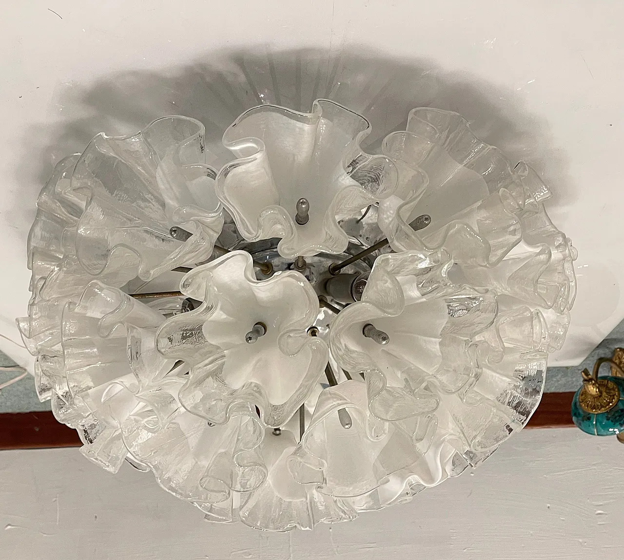 Large Murano Glass Flower Ceiling Light by Venini, 1960s 1