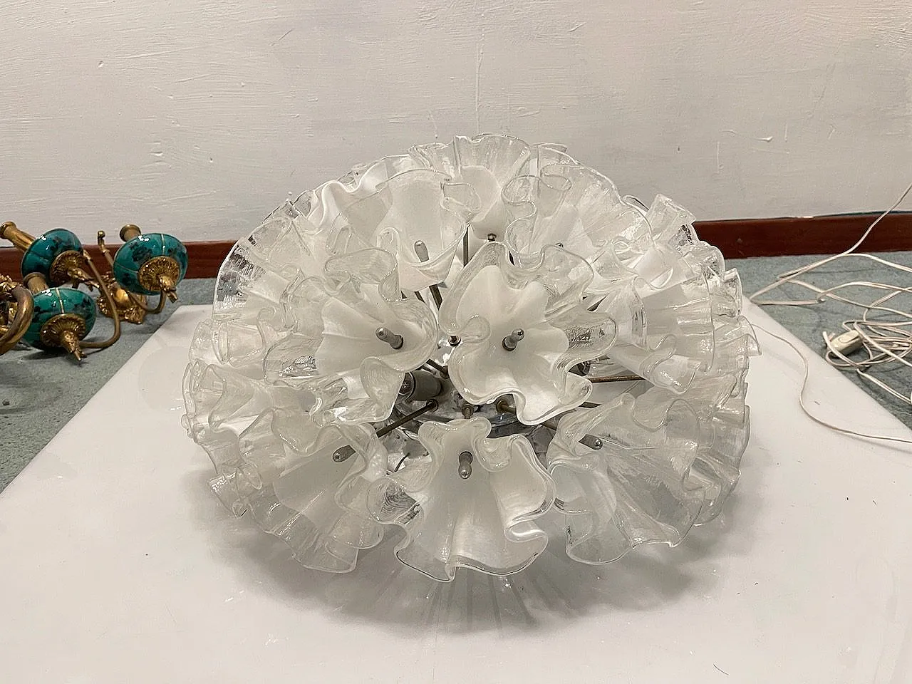 Large Murano Glass Flower Ceiling Light by Venini, 1960s 2