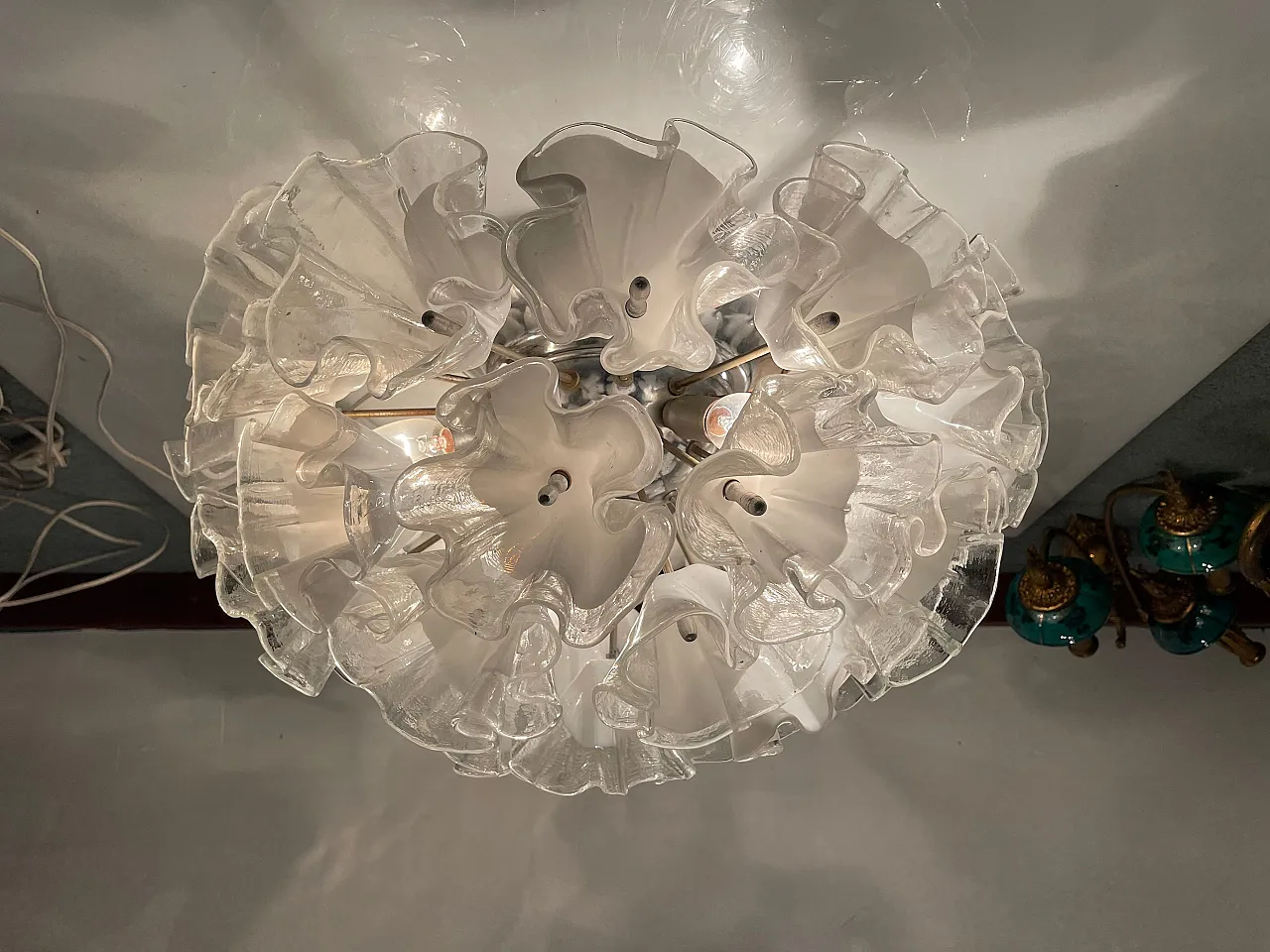 Large Murano Glass Flower Ceiling Light by Venini, 1960s 3