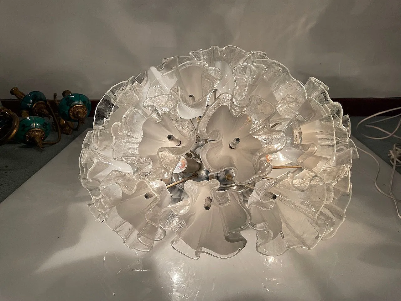 Large Murano Glass Flower Ceiling Light by Venini, 1960s 6