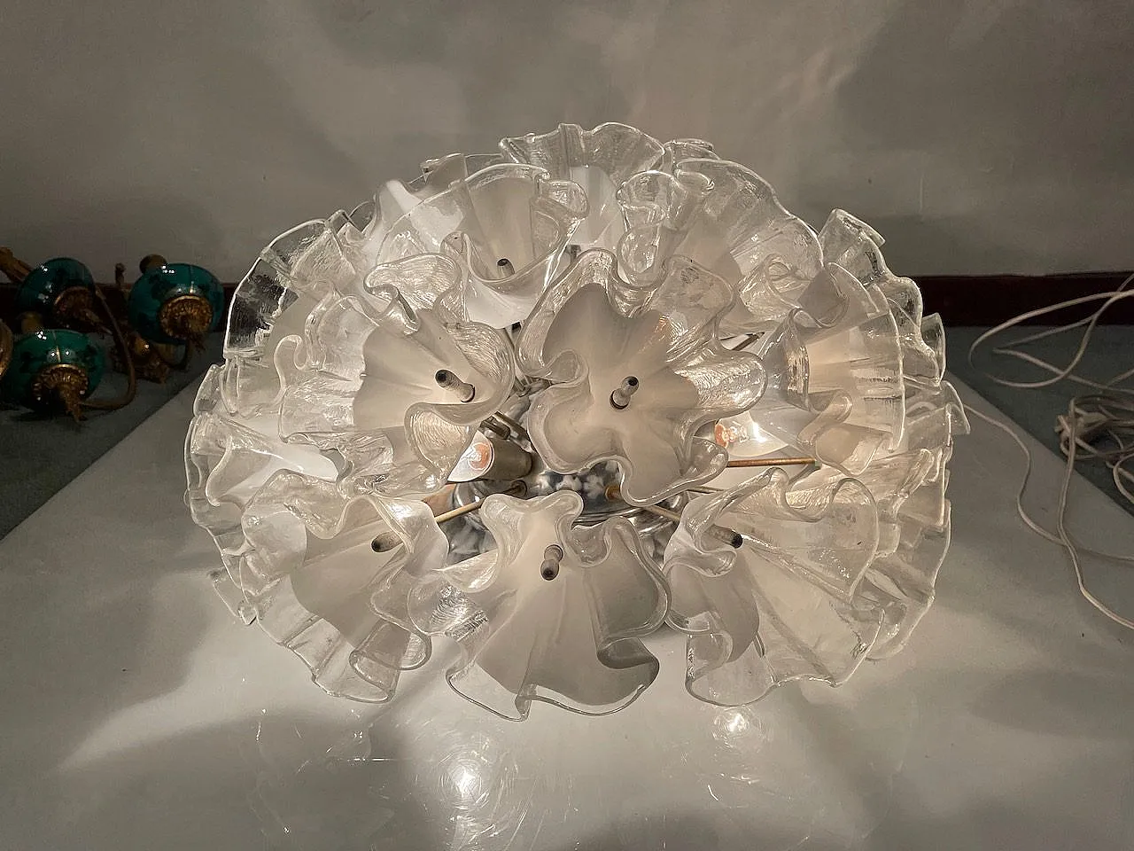 Large Murano Glass Flower Ceiling Light by Venini, 1960s 7