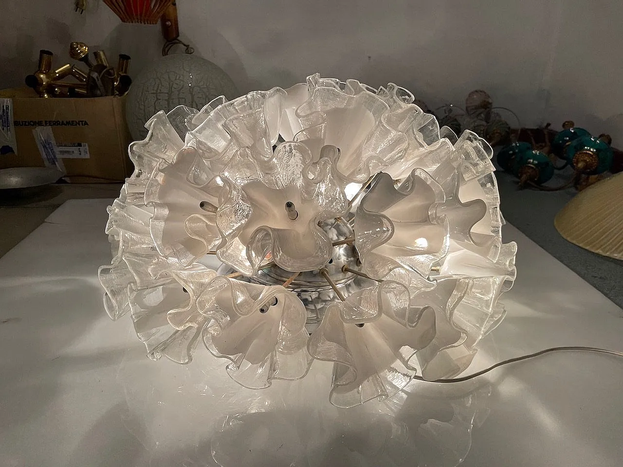 Large Murano Glass Flower Ceiling Light by Venini, 1960s 8