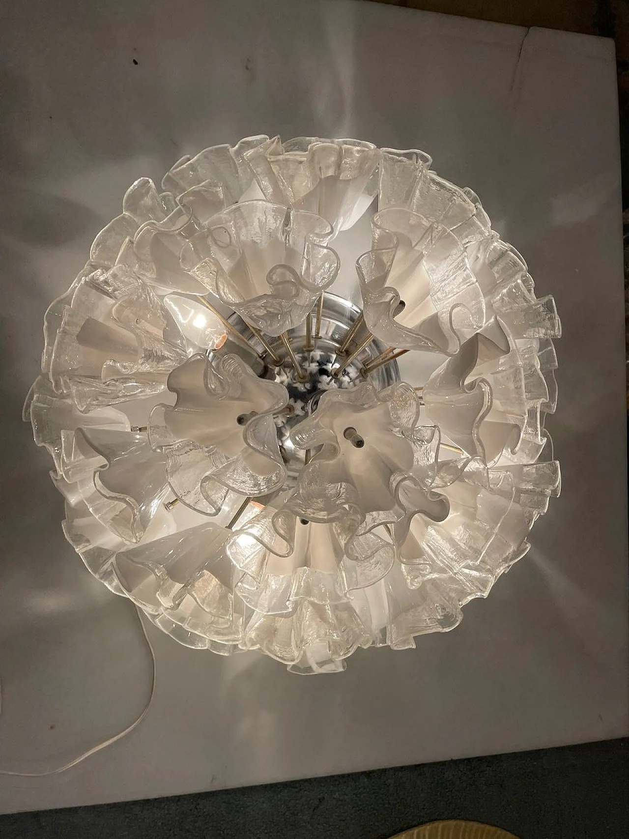 Large Murano Glass Flower Ceiling Light by Venini, 1960s 9