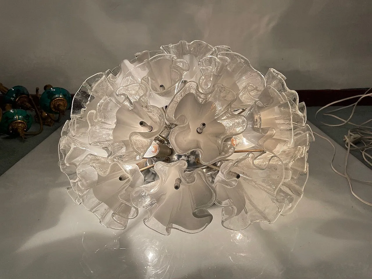 Large Murano Glass Flower Ceiling Light by Venini, 1960s 10