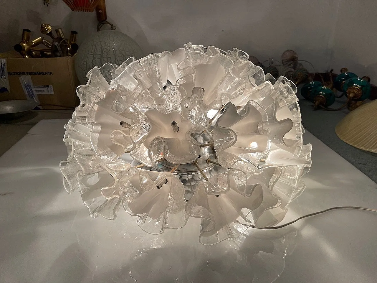 Large Murano Glass Flower Ceiling Light by Venini, 1960s 11