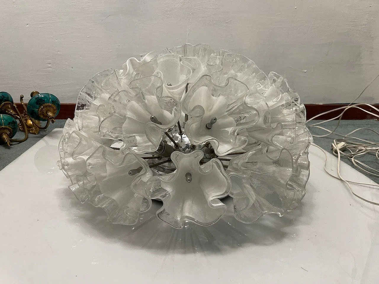 Large Murano Glass Flower Ceiling Light by Venini, 1960s 15