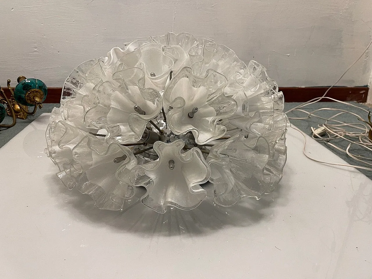 Large Murano Glass Flower Ceiling Light by Venini, 1960s 18