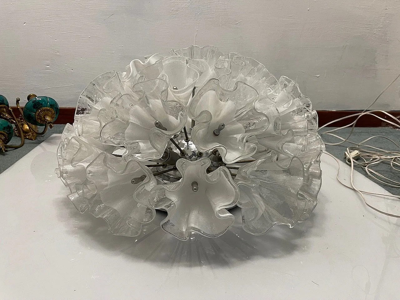 Large Murano Glass Flower Ceiling Light by Venini, 1960s 22