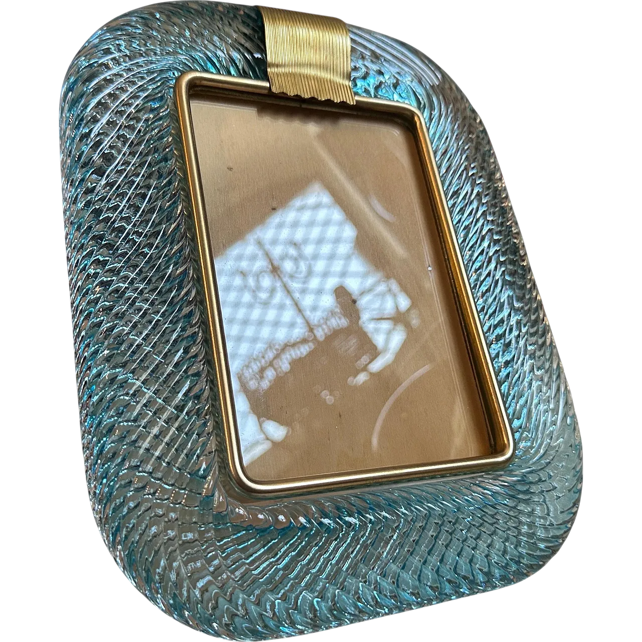 Turquoise Murano glass and brass frame, 1990s 12