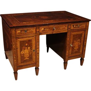 Louis XVI style center desk with flower inlaid wood, 1920s