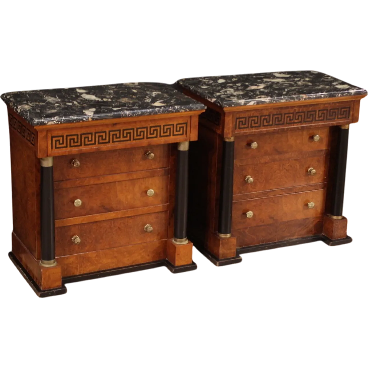 Empire style pair of bedside tables with marble top, 20th century 15