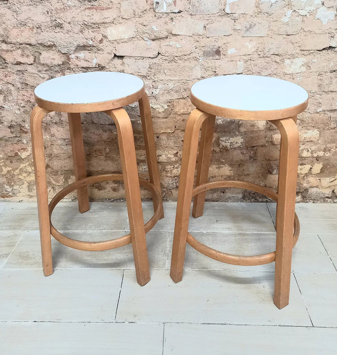 Pair of Alvar Aalto bar stools 1