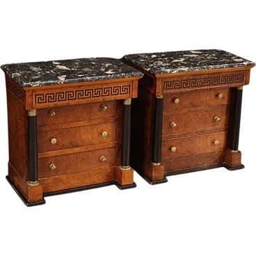 Empire style pair of bedside tables with marble top, 20th century