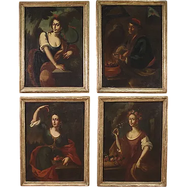 4 Allegory of the seasons, oil painting into frames, 18th century