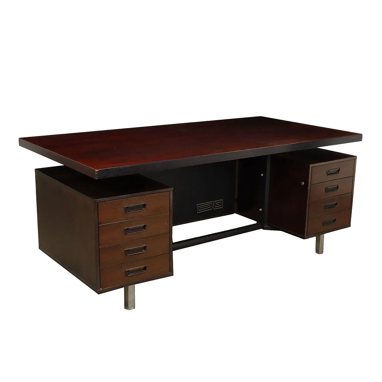 Walnut veneered wooden desk with metal legs, 1970s 1