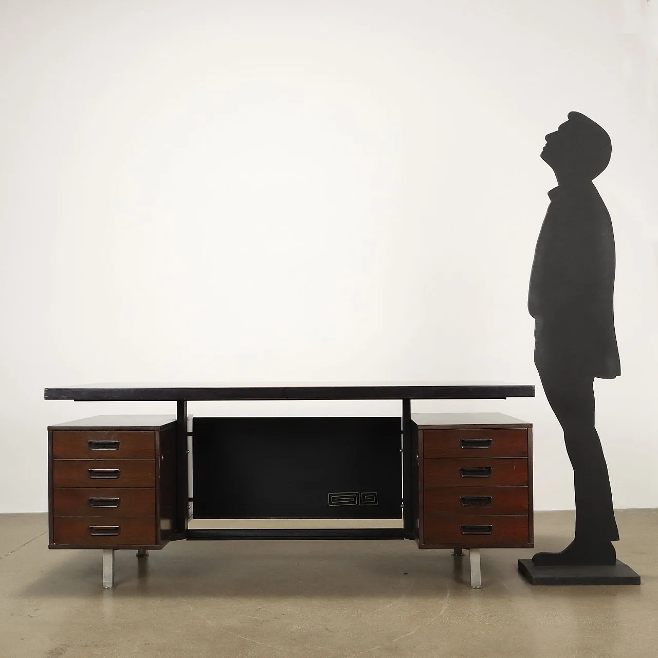 Walnut veneered wooden desk with metal legs, 1970s 2