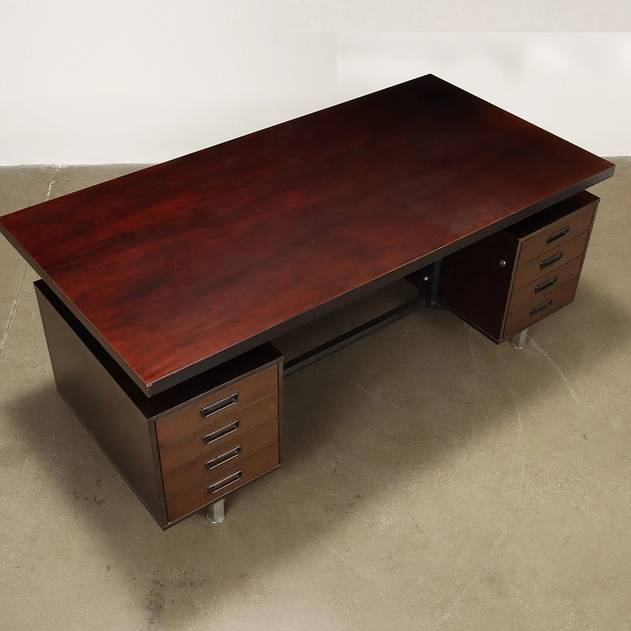 Walnut veneered wooden desk with metal legs, 1970s 3