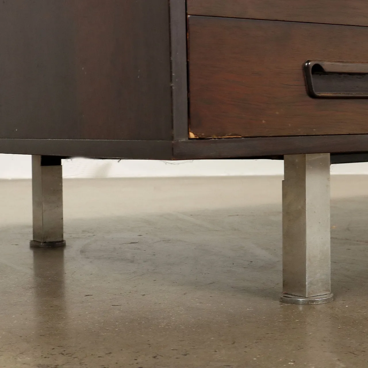 Walnut veneered wooden desk with metal legs, 1970s 7