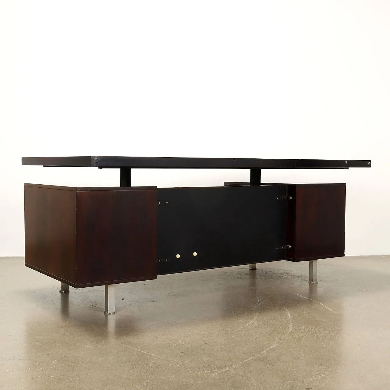 Walnut veneered wooden desk with metal legs, 1970s 8