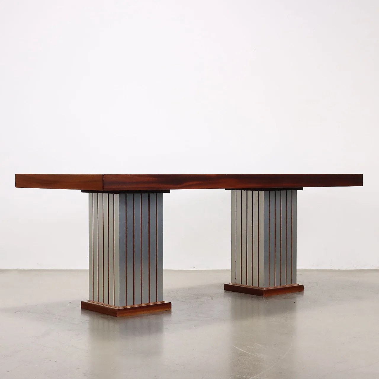 Mahogany veneer and aluminium table, late 20th century 8