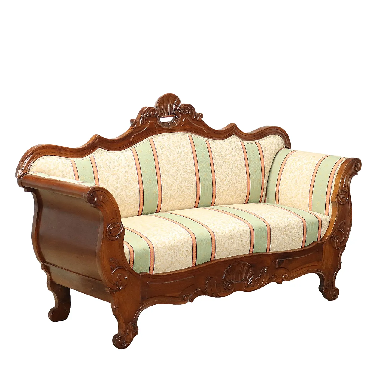 Louis Philippe boat-shaped sofa with walnut decoration, 19th century 1