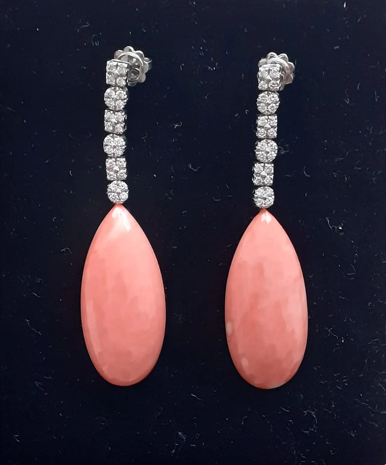 Diamond and pink coral dangle earrings 1