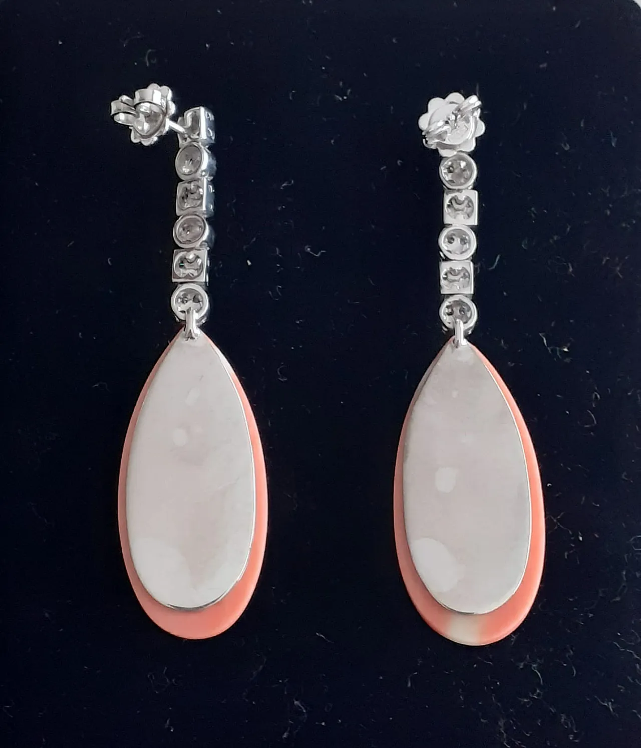 Diamond and pink coral dangle earrings 2